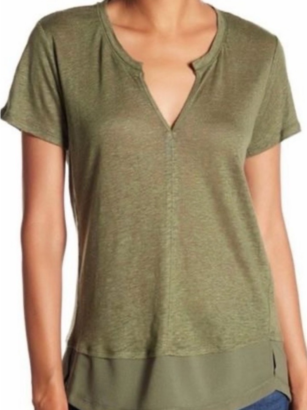 Sanctuary Olive Split-Neck Short Sleeve Top